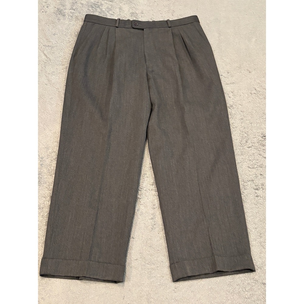 Bachrach Mens 38x30 Dress Pants Gray 100% Wool Pleated Cuffed Slacks Charcoal